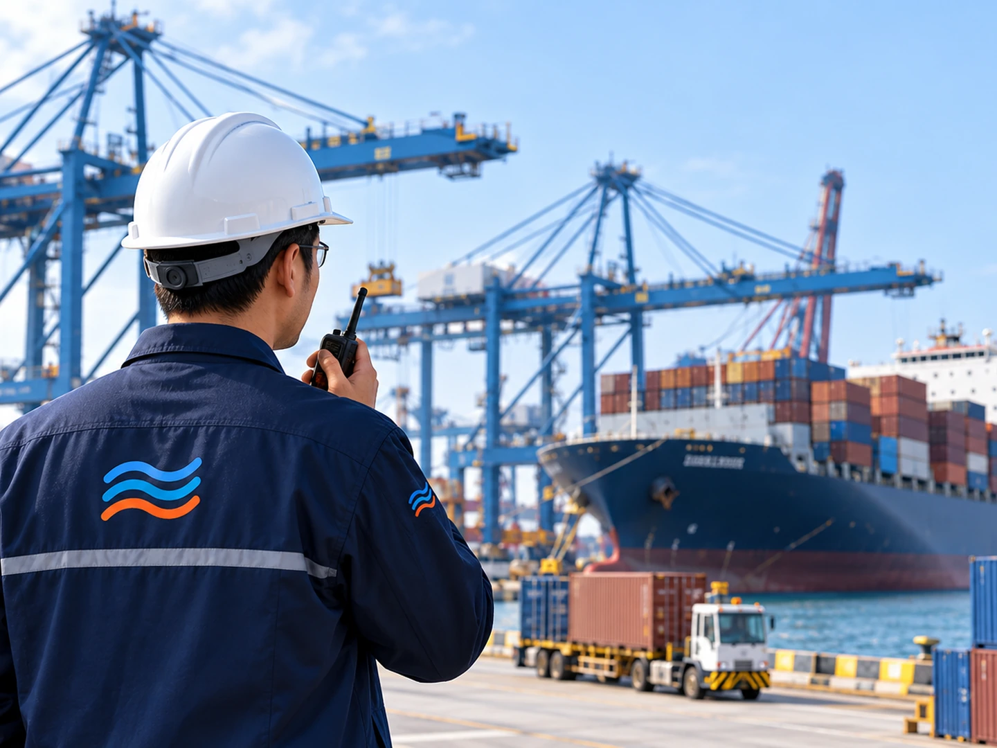 Logistics operations professional at a container port